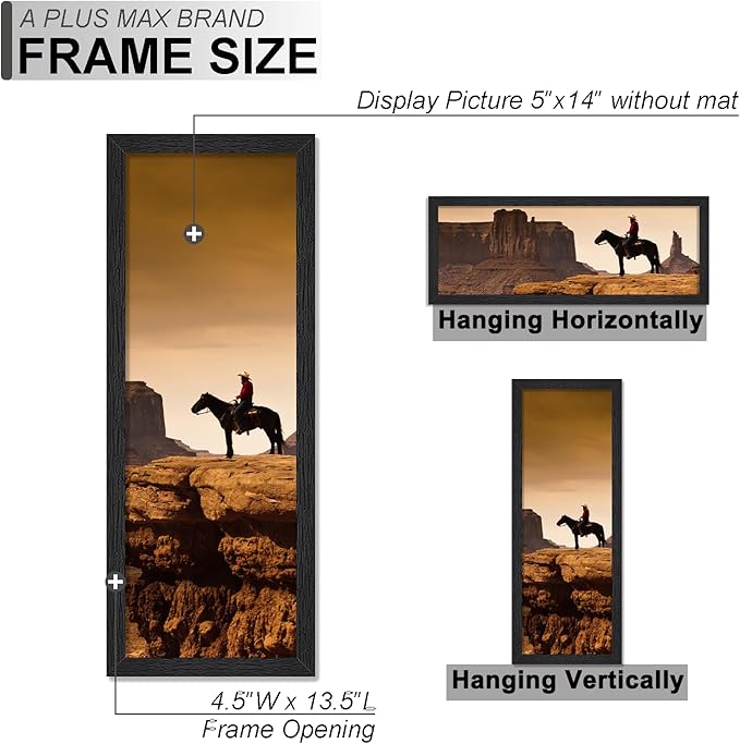 A PLUS MAX 5x14 Picture Frame Set of 6, Black Engineered Wood Frame for 5 x 14 Inch Picture Poster Photo, Light Weight 5 by 14 Frame with Wood-grain for Wall - 6 Pack/Black/5