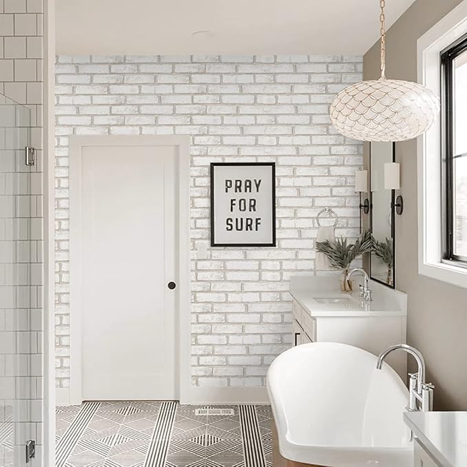 Timeet Beige White Brick Peel and Stick Wallpaper 17.7