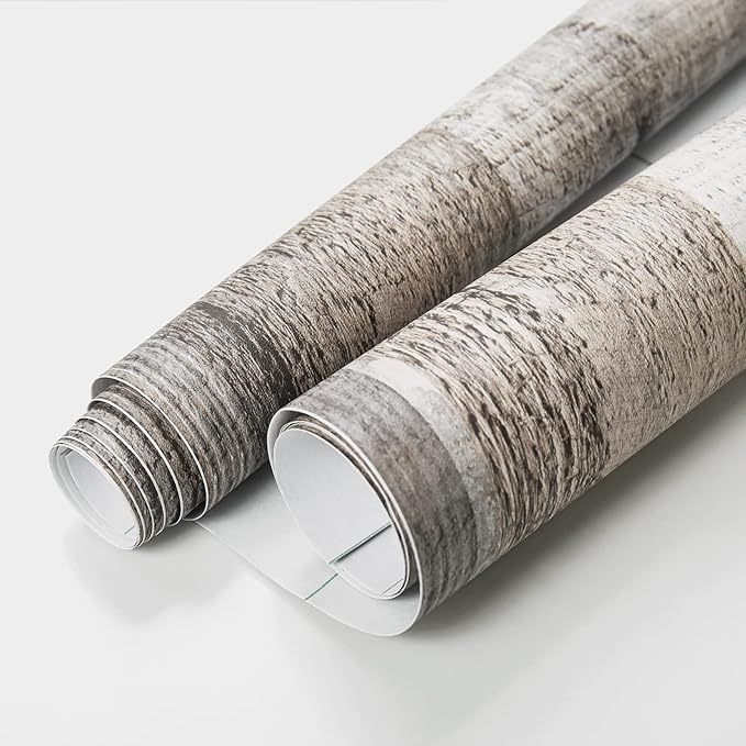 Yun-aeon Natural Wood-Grey Wood Contact Paper Peel and Stick Wallpaper 17.3