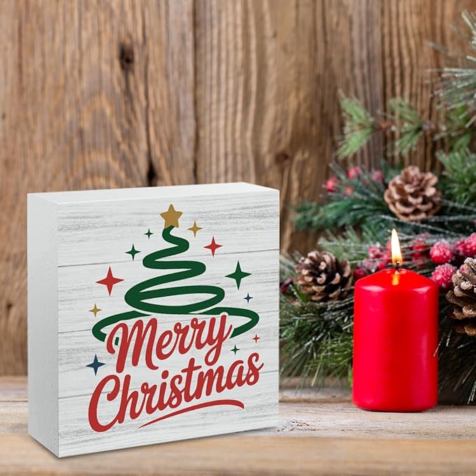 Christmas Decor Christmas Sign Decorations for Home Merry Xmas Sign for Home Office Desk Table Cubicle Shelf Xmas Desk Accessories 5 x 5 inch