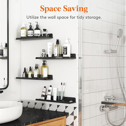 Lifewit Floating Shelves for Bathroom, 15" Clear Wall Organizer for Makeup, Perfume, Figures, Photo, Decor Shelf for Nursery, Living Room, Bedroom, Kitchen, Over Toilet Storage Rack, Black, 8 Pack