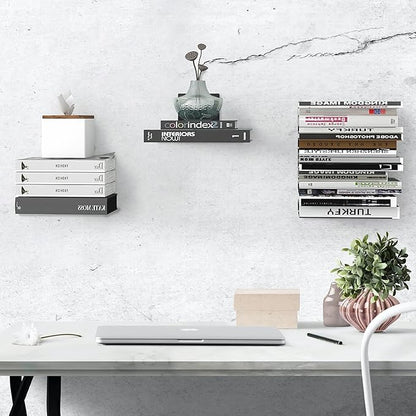 STORAGE MANIAC Floating Book Shelves for Wall Mounted Invisible Floating Bookshelves Heavy-Duty Steel Hidden Bookshelf Hanging Bookshelves for Bedroom Living Room Office, Black 4-Pack Large