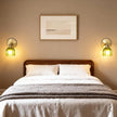 Wall Sconces Set of Two, Battery Operated Wall Light with Remote, Wireless Rechargeable Wall Sconce, 12 Colors & Dimmable, Scalloped Green Glass Shade, Vintage Brass Wall Lamp for Bedroom, Living Room