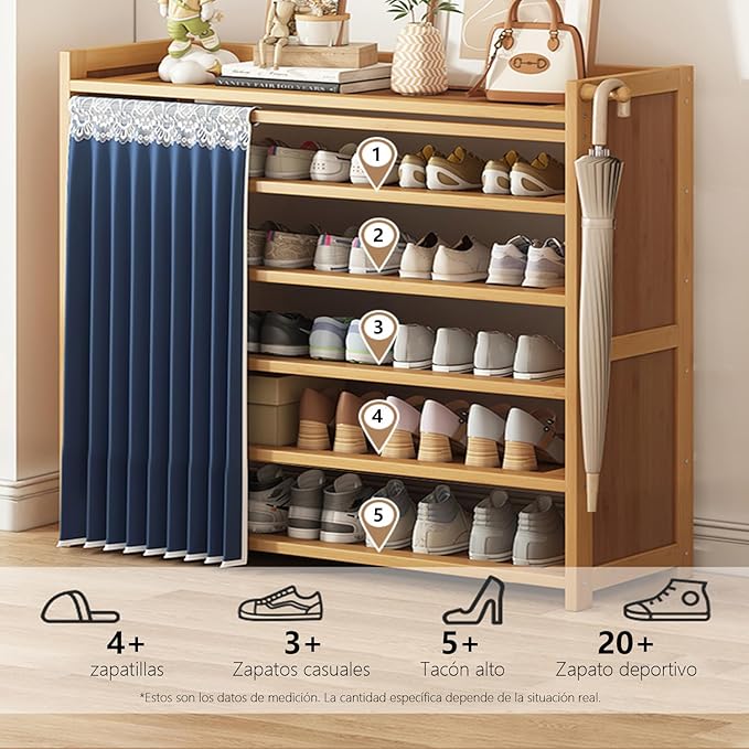 6-Tier Free Standing Shoe Racks, Shoe Rack with Cover, Bamboo Wood Shoe Rack for Entryway & Closet, Holds up to 24 Pairs of Shoes