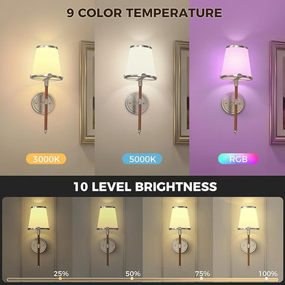 DORESshop Battery Operated Wall Sconce Set of 2, Wireless Wall Light Easy to Install, 7 Color Rechargeable Wall Sconces, Sconce Wall Decor Set of 2 for Bedroom, Living Room, Chrome and Leather, 18.7in