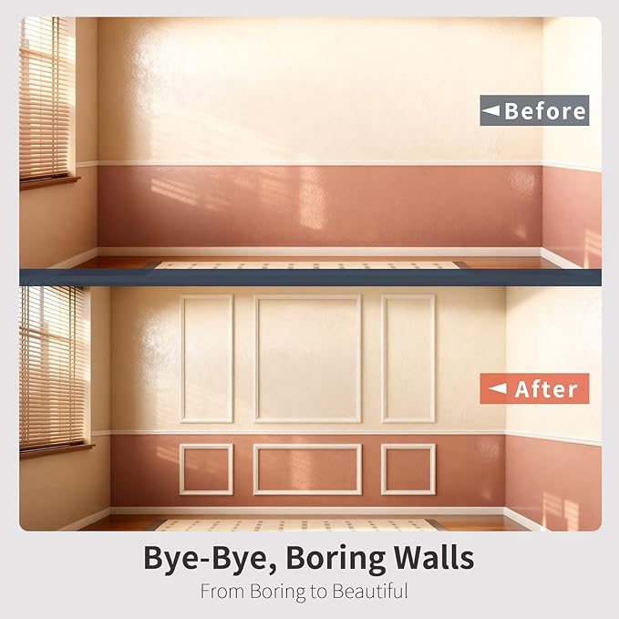 VCK Pre-Cut 3D Wall Molding Kit, Set of 6 | Ready-to-Assemble Wainscoting Panels for Accent Wall Decor | Easy DIY Installation with Glue | for Living Room & Bedroom (3 Top & 3 Bottom)
