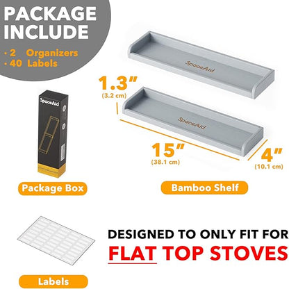 SpaceAid 30" Wide Kitchen Shelf Organizer for Stove, Magnetic Bamboo Spices Shelf for Home Stove Kitchen Storage Organization (Fit for Flat Top Only, Gray)