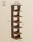 VASAGLE 7-Tier Vertical Shoe Rack, Narrow Shoe Storage Organizer with Hooks, Slim Corner Tower Shelf, Space-Saving for Entryway and Bedroom, Rustic Brown ULBS200KD01