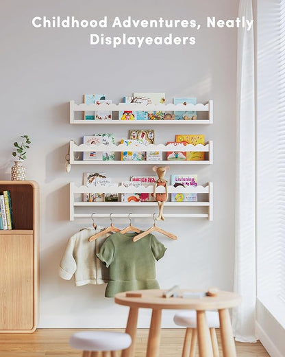 Nursery Book Shelves, Scalloped Shelves, Floating Book Shelves for Wall, Nursery Deocr for Baby, Toddler (White, 23 Inches)