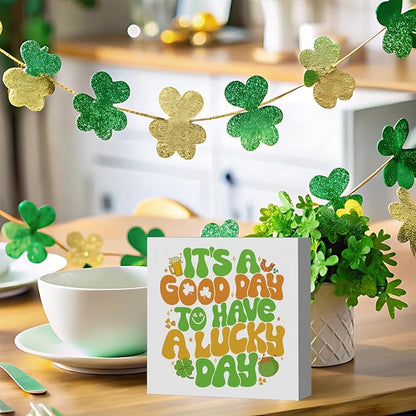 It's A Good Day to Have A Lucky Day Funny St Patricks Day Shamrock Decor Desk Decor Wooden Box Sign St Patricks Day Decorations Irish Blessing Wood Block Plaque Box Sign for Home Decoration