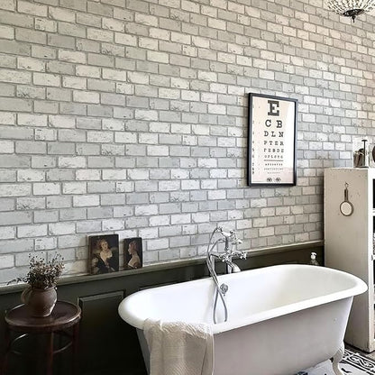 GaliGali White and Silver Brick Wallpaper, Peel and Stick Wallpaper, Self-Adhesive Classic Antique Texture Rock Wall Paper, Removable Contact Paper for Home Decoration 17.3"x393", No.A07020K-10
