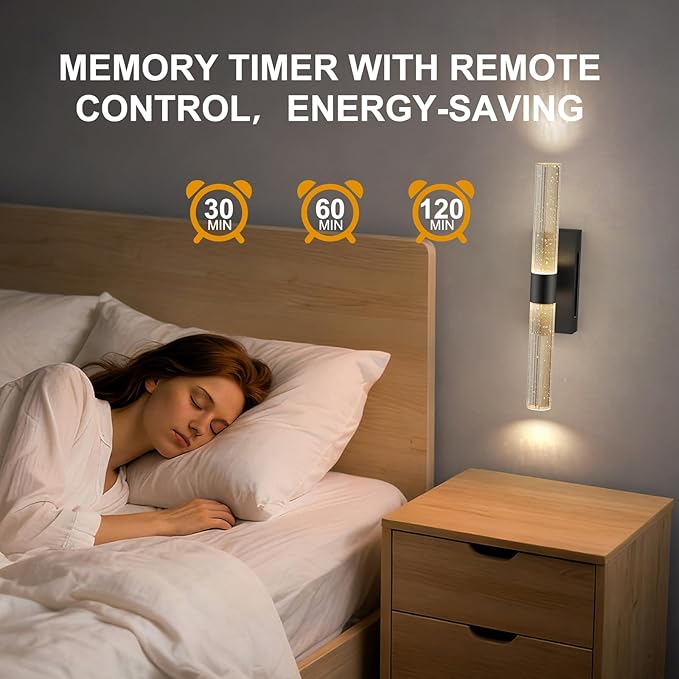 Crystal Battery Operated Wall Sconce, Black Rechargeable Wireless Wall Light Fixtures with Remote Control, 3CCT and 12 RGB Dimmable Wall Sconces Lamp for Bedroom Living Room Hallway