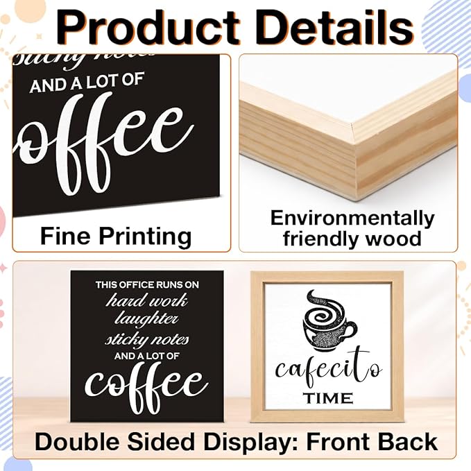Funny Office Coffee Desk Decor - Funny Office Gift Ideas for Coworker - Double-sided Cafecito Time Wood Box Sign for Farmhouse Home Office Desk Shelf Decor