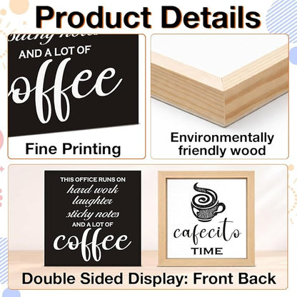 Funny Office Coffee Desk Decor - Funny Office Gift Ideas for Coworker - Double-sided Cafecito Time Wood Box Sign for Farmhouse Home Office Desk Shelf Decor