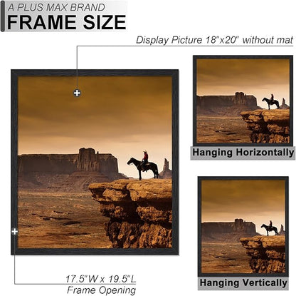 A PLUS MAX 18x20 Picture Frame Set of 3, Black Engineered Wood Frame for 18 x 20 Inch Picture Poster Photo, Light Weight 18 by 20 Frame with Wood-grain for Wall - 3 Pack/Black/18 x20