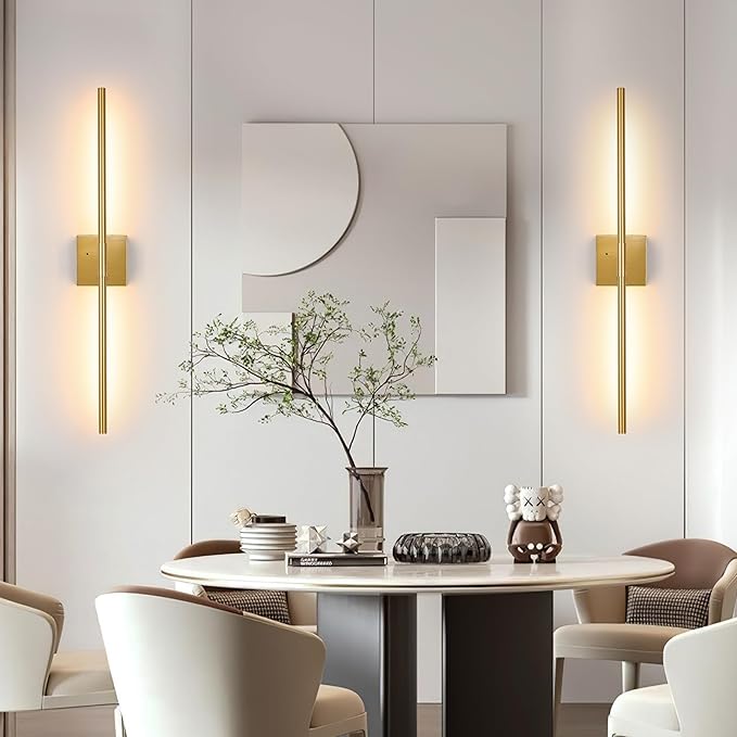 Gold Battery Operated Wall Sconces, Dimmable Wall Sconces with Remote Control, Rechargeable Sconces Wall Lighting, 24″ LED Wireless Wall Lights for Bedroom, Living Room, Bathroom, Hallways