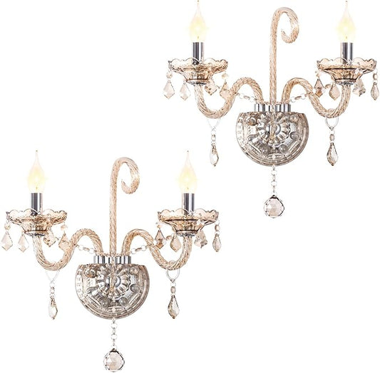 Crystal Wall Sconce Candle Sconces Elegant Classic Wall Light Decor Set of 2 Perfect Hang on The Wall for Living Room Bathroom Entryway Hallway Hotel Galleries Exhibition Room