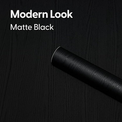 Matte Black Wood Grain Contact Paper 17.3" x 118" Thick Vinyl Removable Peel and Stick Self Adhesive Wallpaper for Kitchen Countertops Cabinets Furniture