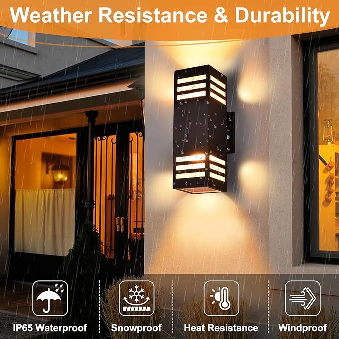 Housen Solutions LED Dusk to Dawn Outdoor Lighting 2 Pack, Up Down Outdoor Wall Lights with Bulbs, IP65 Waterproof Sensor Exterior Light Fixture Wall Sconce for Porch, Bronze