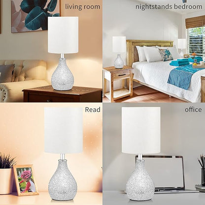 Modern Table Lamps Set of 2, Mirror Silver Gourd Design Mosaic Tiled Glass 17.5" Bedside Lamp, for Bedroom Living Room and Office Desk Nightstand Table Lamp