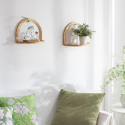Boho Shelves Wall Decor: Mid Century Modern Floating Shelves with Ledge for Bathroom Bedroom Living Room Nursery