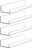 4 Pcak Clear Acrylic Shelves for Bedroom,Room,15 Inch Bathroom Wall Shelf & Organizer,Invisible Floating Shelves & Wall Storage for Collectibles Perfume Shelf,Record,Funko Pop,Lego Display,Bookshelf