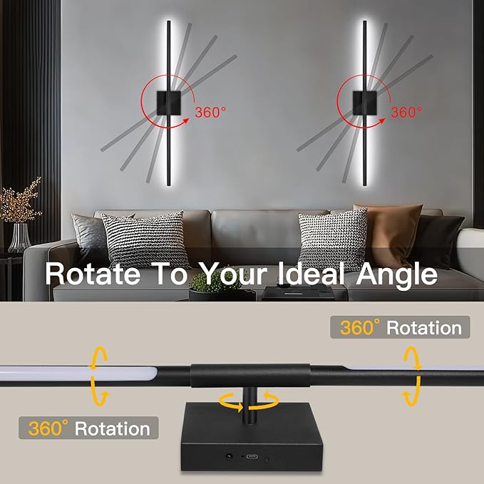 Battery Operated Wall Sconces Set of Two, Battery Wall Sconce with Remote Control, Black Modern LED Rechargeable Sconces, Wall Lights for Bedroom, Living Room, 2Pack, 31.5Inch