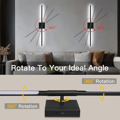 Battery Operated Wall Sconces Set of Two, Battery Wall Sconce with Remote Control, Black Modern LED Rechargeable Sconces, Wall Lights for Bedroom, Living Room, 2Pack, 31.5Inch
