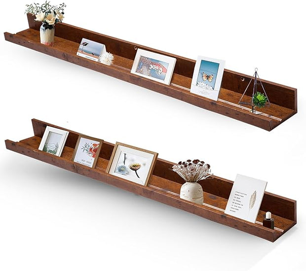 Muzilife 45.3" Large Floating Wall Ledge Shelves with Lip - Set of 2 Rustic Wood Floating Shelves - Honey Brown Wall Mounted Picture Ledge for Office, Bathroom, Bedroom, Living Room, Kitchen