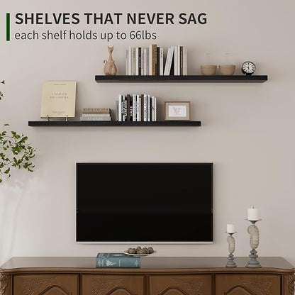 Marsmiles Wood Floating Shelves for Wall Set of 2, 48 Inch Wide Rustic Wooden Floating Shelves, Invisible Wall Mounted Display for Living Room Bedroom Kitchen Bathroom Office, White