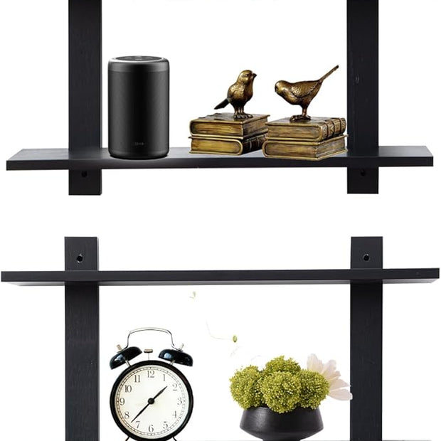 3 Tier Floating Shelves,Long Wall Shelf,Over The Toilet Shelves Bathroom Hanging Display Storage Rustic for Living Room Bedroom Kitchen Office Coffee Bar Decor Decorative,24 Inch,2 Pack,(Black)