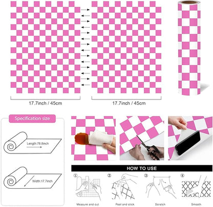 Modern Peel and Stick Wallpaper Pink and White Mosaic Checkered Contact Paper 17.7"x78.8" Self Adhesive Lattice Wallpaper Removable Decorative Wallpapers for Bedroom Countertops Cabinet Vinyl Roll