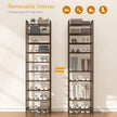usikey 10 Tiers Narrow Shoe Rack 20-30 Pairs, Sturdy Metal Tall Shoe Rack Shelf with 4 Hooks, Slim Shoe Storage with Metal Shelf, Space Saving Vertical Shoe Organizer for Entryway Bronze UNYXJX018A