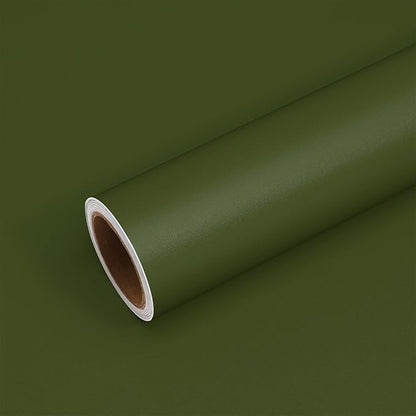 VEELIKE Moody Olive Green Wallpaper Peel and Stick Wide Thick Green Contact Paper for Kitchen Cabinets Accent Walls 24''x354'' Self Adhesive Waterproof Removable Wallpaper for Bedroom Living Room Dorm