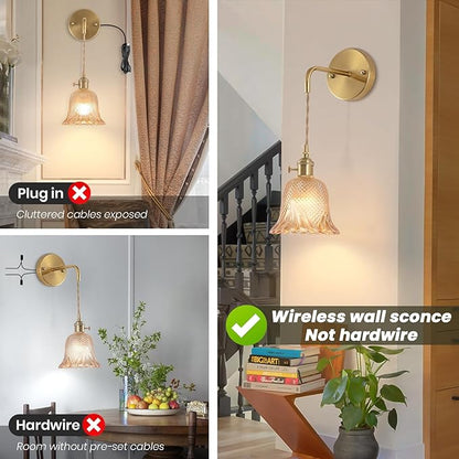 Vintage Battery Operated Wall Sconce Set of 2, RGB Dimmable LED Wall Light with 12 Colors,Rechargeable Battery Powered Wall Light with Adjustable Chain Retro for Living Room Bedroom