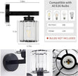 TISLYCO Black Wall Sconces Set of 2, Bathroom Wall Lighting Fixtures Over Mirror, Vanity Light, Modern Glass Shade Wall Lamp Black Indoor Decor for Bedroom Living Room Entryway