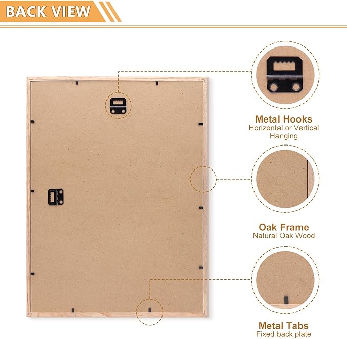 12x16 Picture Frame,OAK Wood Photo Frame 8.5x11 with Mat or 4x6 with 4 Mat with Perspex Glass for Vertical or Horizontal Wall Display for Photo, Christmas Gift,Set of 4