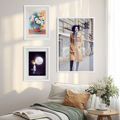 puthiac 16x20 Solid Oak Wood Picture Frame, Fits 12x16 with Mat or 16x20 Without Mat, Wall Display Only, Vertical or Horizontal, Plexi Front, 3 Pack, White