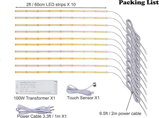 Under Cabinet Lighting Kit, Bright Under Cabinet Lights, Flexible Led Strip Lights with Transformer, for Cupboards, Closets Desk Counter, Totall 20ft (Natural White, 10 * 2Ft LED Strips)
