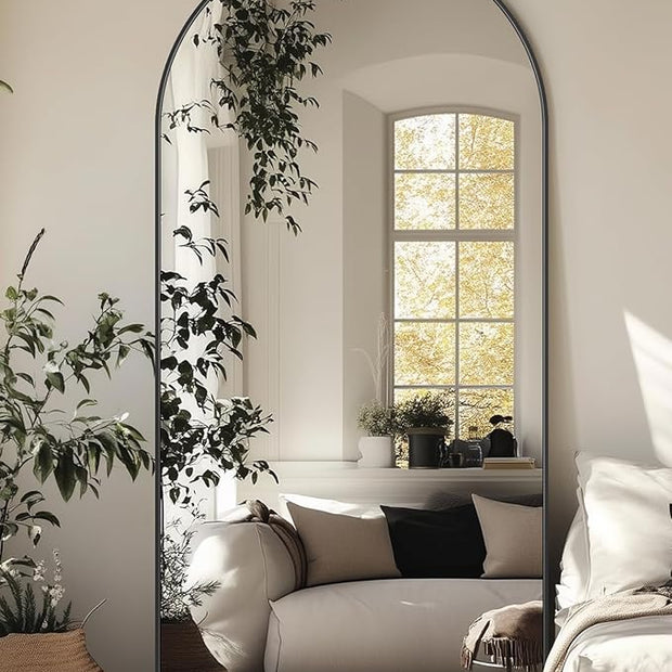 Full Length Mirror with Stand, 71"x32" Arched Full Body Mirror, Large Stand Up Mirrors, Aluminum Frame Floor Standing Mirrors, Freestanding Hanging Leaning Mounted for Bedroom Living Room, Black