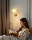KDG Cordless Wall Sconces Set of 2, Small Wireless 5200mAh Rechargeable Battery Fabric LED Wall Lamps, Portables Lightings for Wall Painting, Living Room, Bedroom, Hallway, Gifts, Night Light (Gold)