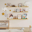 Fun Memories Picture Ledge Shelf for Wall, Floating Shelves Set of 4, 48 Inch Long Nursery Book Shelves for Toys Storage, Kids Bookshelf Wall Mounted for Books Photo Frames, Oak