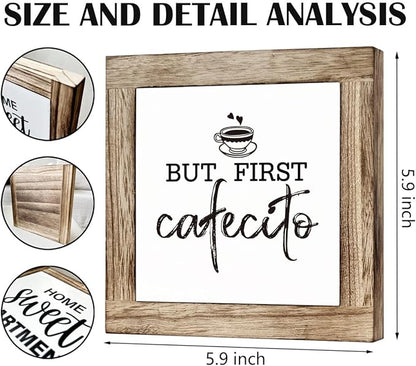But First Cafecito Sign - Wooden Coffee Decor for Home & Office, Funny for Coffee Lovers
