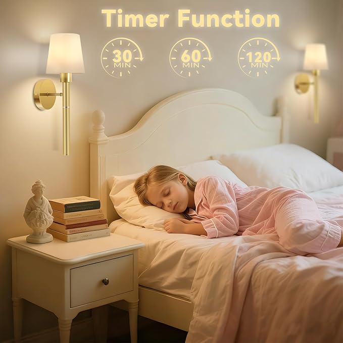 Battery Operated Wall Sconce, Wireless Wall Lamp Set of 2 RGB Dimmable Rechargeable Wall Lights with Bulbs and Remote, 12 Colors Gold Wall Sconces for Bedroom Nightstand Living Room Hallway