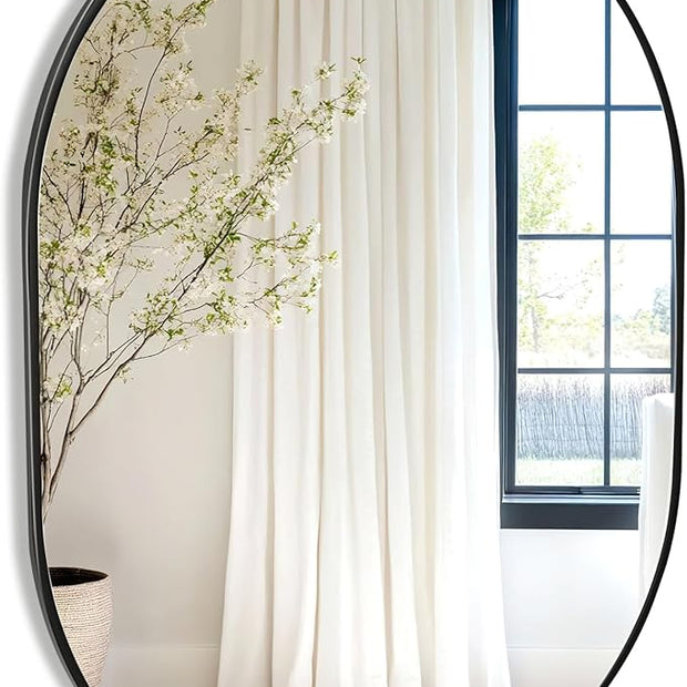 Oval Black Bathroom Mirror,24 x 36 Inch Wall Vanity Modern Tempered Glass Mirror for Over Sink,Bedroom,Living Room,Entryway
