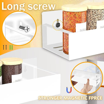 Magnetic Spice Rack Organizer for Fridge Seasoning Organizer for Kitchen storage with Screw Magnetic Shelf with Hook for Refrigerator and Oven (6pack-White)