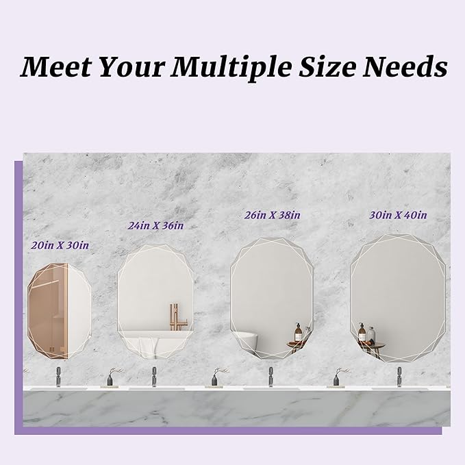 Bathroom Mirror for Wall, 20" x 30" Oval Mirror, Bathroom Vanity Mirror, Beveled Edge Frameless Wall Mount Vanity Mirrors, Wall Mirrors Decorative, Irregular Beveled Edge Mirror