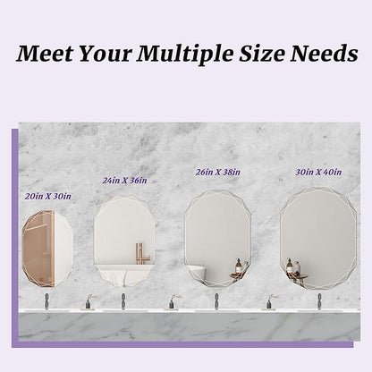 Bathroom Mirror for Wall, 20" x 30" Oval Mirror, Bathroom Vanity Mirror, Beveled Edge Frameless Wall Mount Vanity Mirrors, Wall Mirrors Decorative, Irregular Beveled Edge Mirror