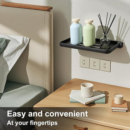 2Pcs Bathroom Shelves No Drill Wall Mounted Foldable Shlf Small Floating Metal Adhesive Shelves for Laundry Toilet Room Shower Wall Organizer (Black)