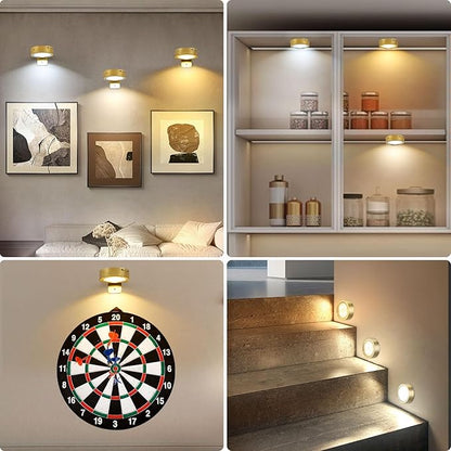 3Pcs Rechargeable Picture Lights,Battery Operated Wall Lights for Pictures with Remote Dimmable and Timer, 3 Lighting Modes Wireless Art Display Light for Picture Frame Paintings-Gold